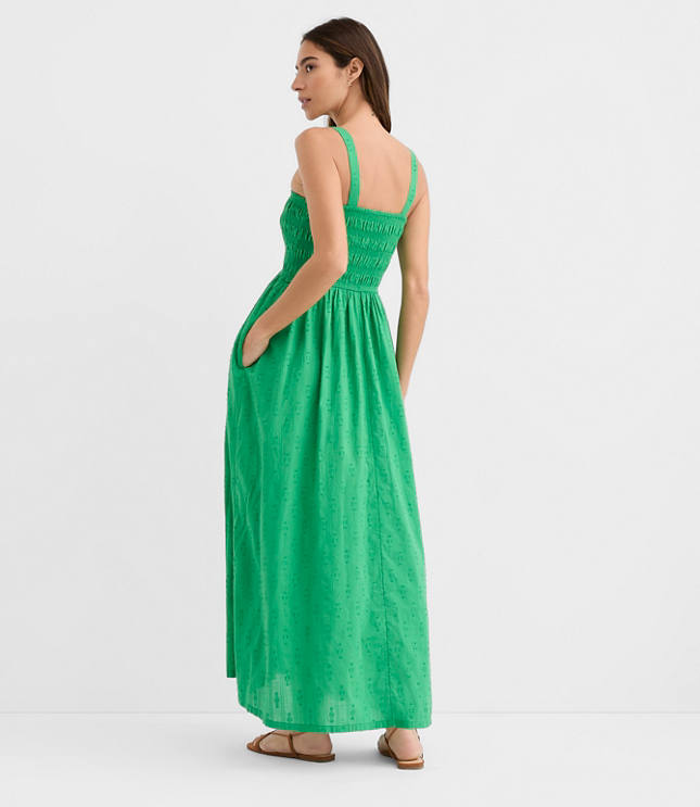 Petite LOFT Beach Ikat Clip Smocked Maxi Pocket Dress