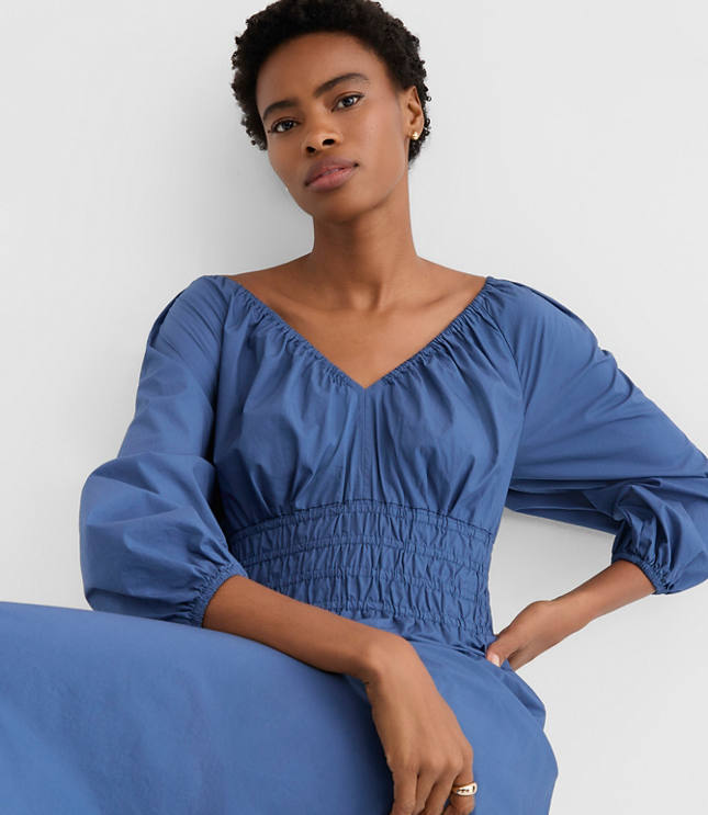 Poplin Smocked Midi Pocket Dress