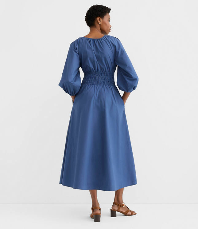 Poplin Smocked Midi Pocket Dress