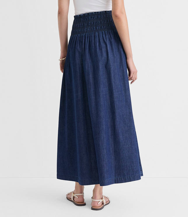 Chambray Smocked Midi Skirt