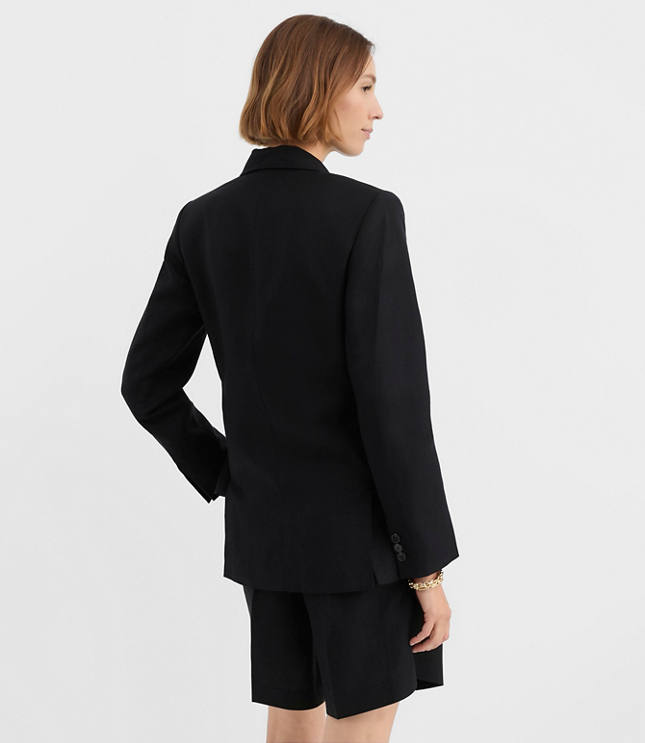 Petite Linen Blend Tie Waist Modern Blazer