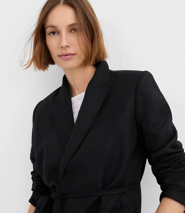 Petite Linen Blend Tie Waist Modern Blazer