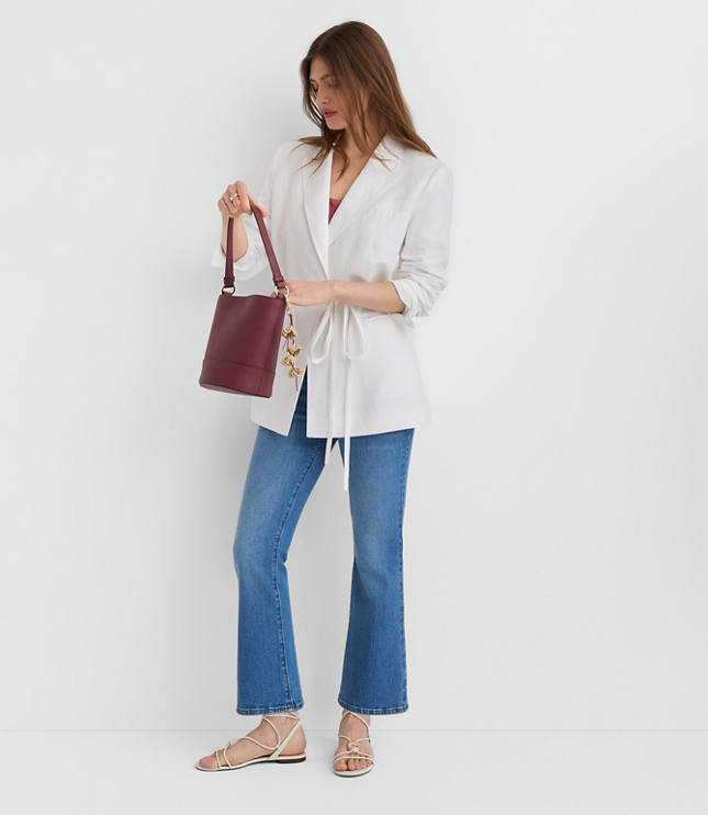 Petite Linen Blend Tie Waist Modern Blazer