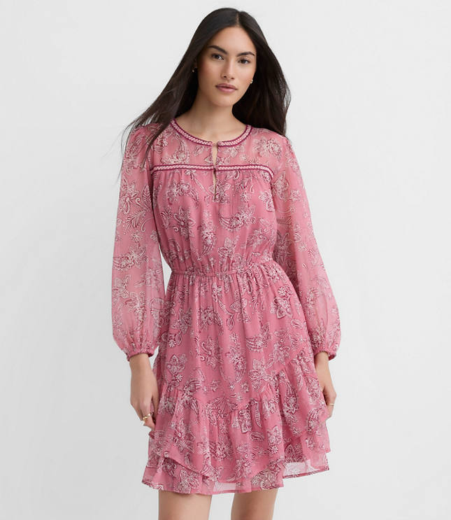 Petite Paisley Ruffle Mini Dress