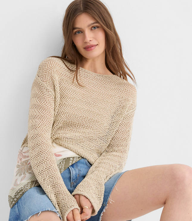 Shimmer Open Stitch Boatneck Sweater
