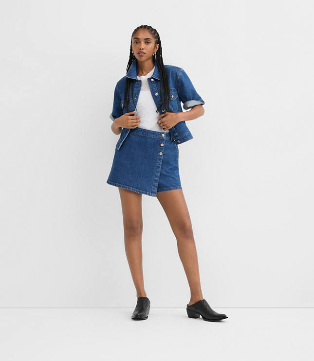Tall Denim Wrap Skort in Medium Stone Wash