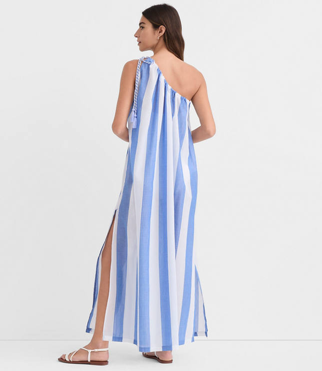 Petite LOFT Beach Striped One Shoulder Swimsuit Coverup