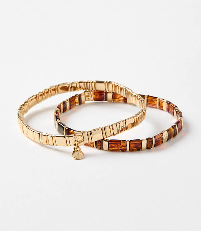 Tortoiseshell Print Pave Charm Chicklet Bracelet Set
