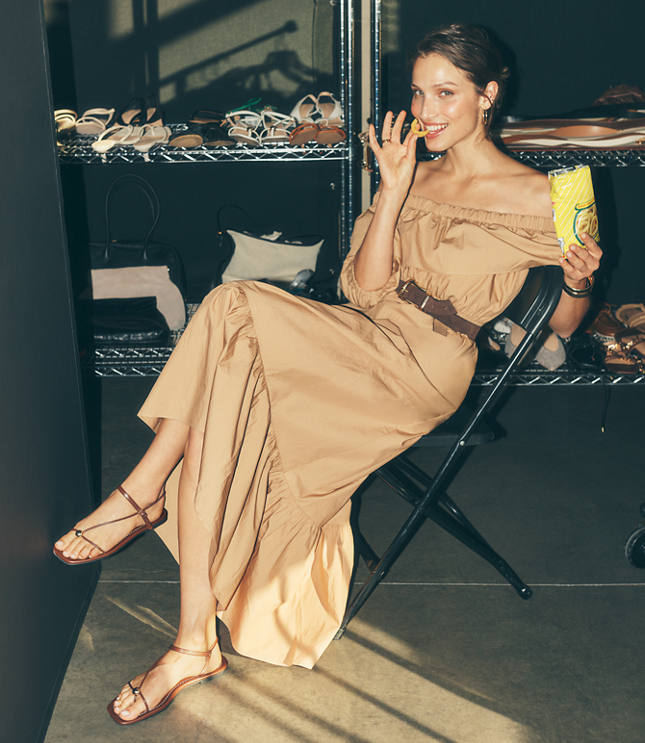 Petite Poplin Ruffle Off The Shoulder Maxi Pocket Dress