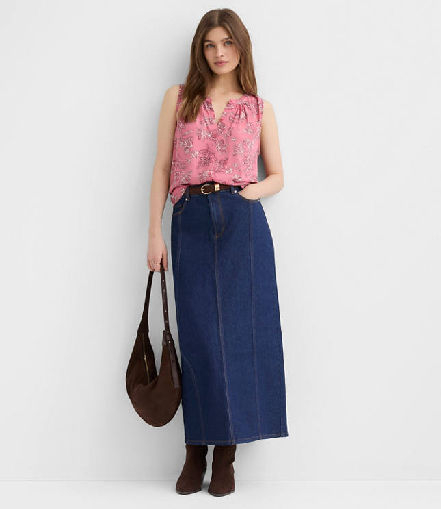 Petite Paisley Shirred Button Shell