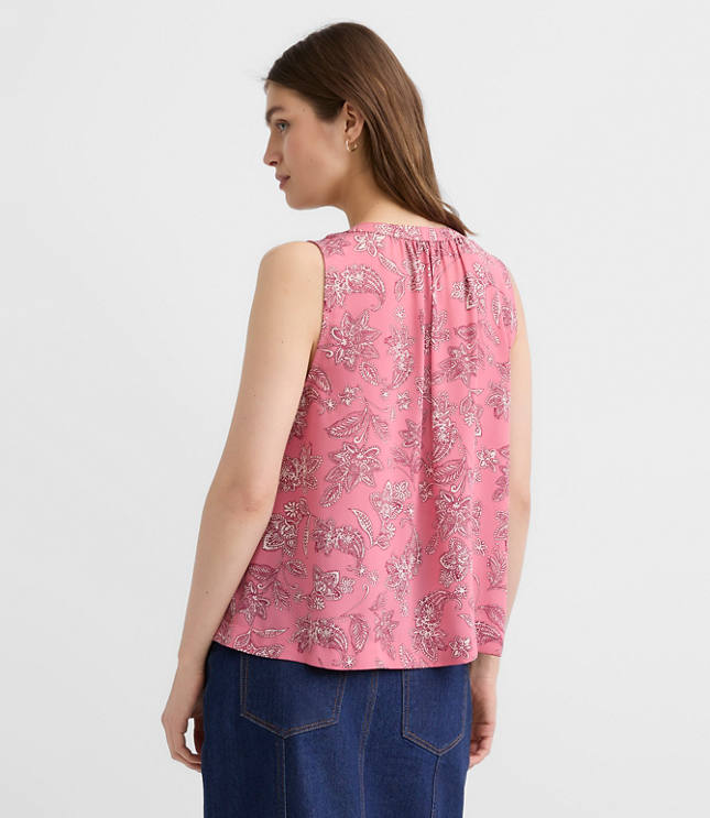 Petite Paisley Shirred Button Shell