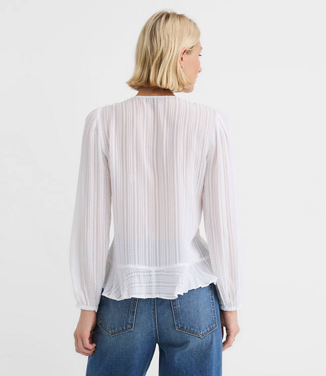 Petite Floral Lace Trim Ruffle Blouse