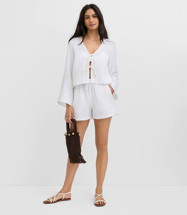 LOFT Beach Ruffle Triple Cloth Shorts