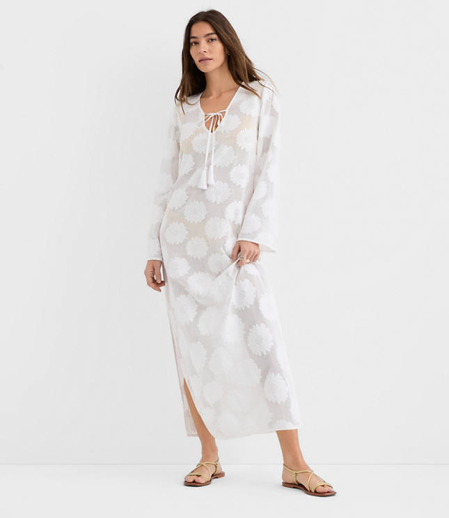 Petite LOFT Beach Daisy Mesh Jacquard Maxi Swimsuit Coverup