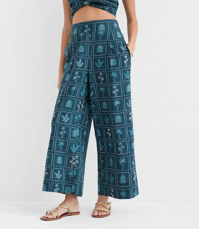 Petite LOFT Beach Palm Linen Cotton Wide Leg Pants