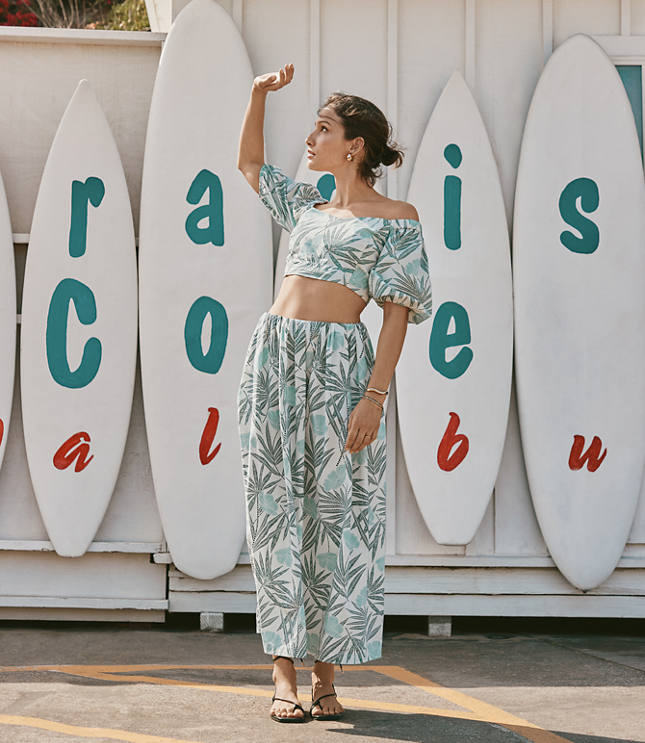 Petite LOFT Beach Palm Poplin Maxi Pocket Skirt