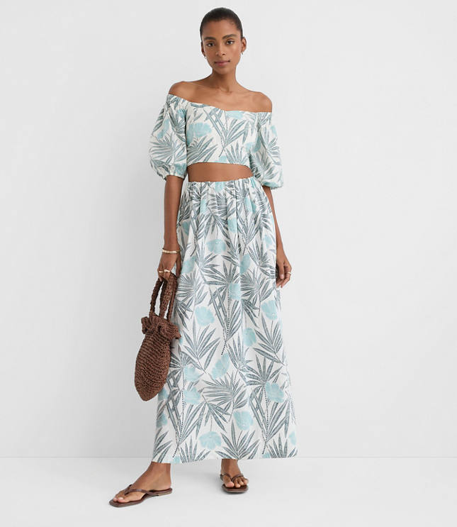 Petite LOFT Beach Palm Poplin Maxi Pocket Skirt