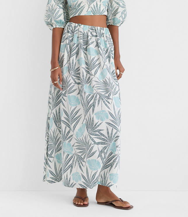 Petite LOFT Beach Palm Poplin Maxi Pocket Skirt