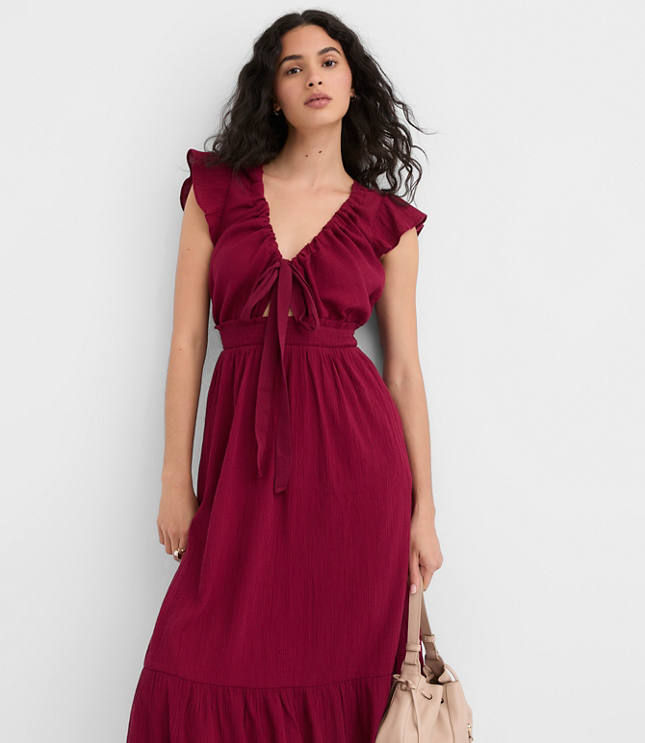 Petite LOFT Beach Bow Cutout Maxi Pocket Dress