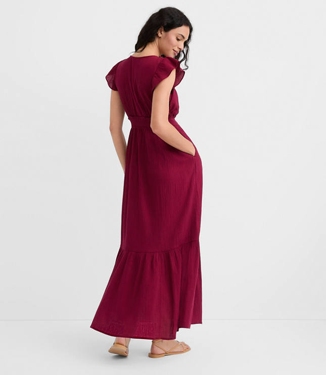 Petite LOFT Beach Bow Cutout Maxi Pocket Dress