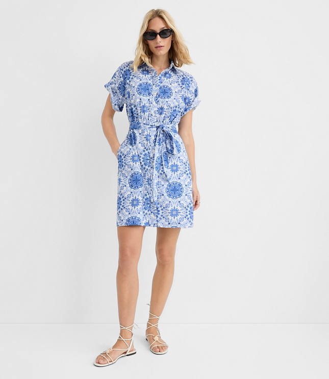 Mosaic Linen Cotton Mini Pocket Shirtdress carousel Product Image 1