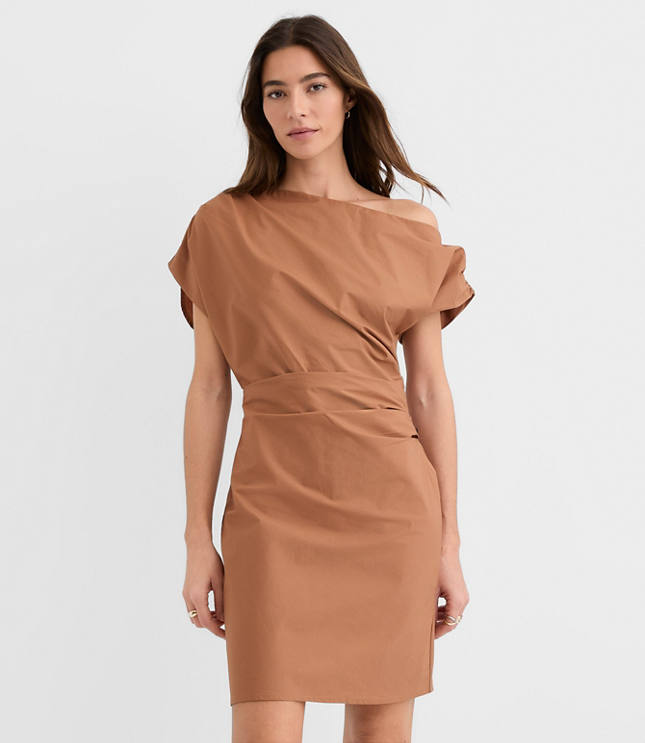 Petite Poplin Asymmetrical Ruched Mini Dress