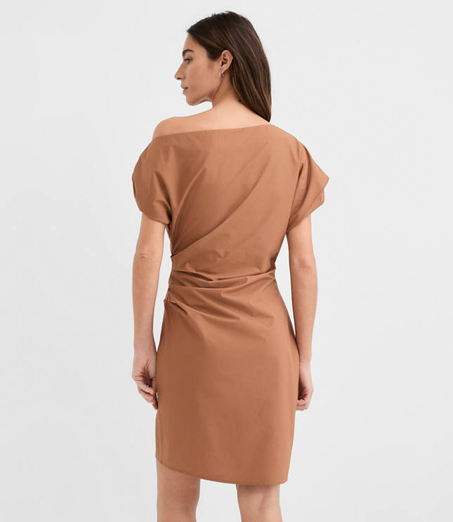 Petite Poplin Asymmetrical Ruched Mini Dress