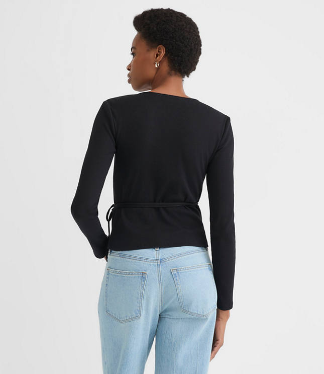 Petite Ribbed Wrap Top