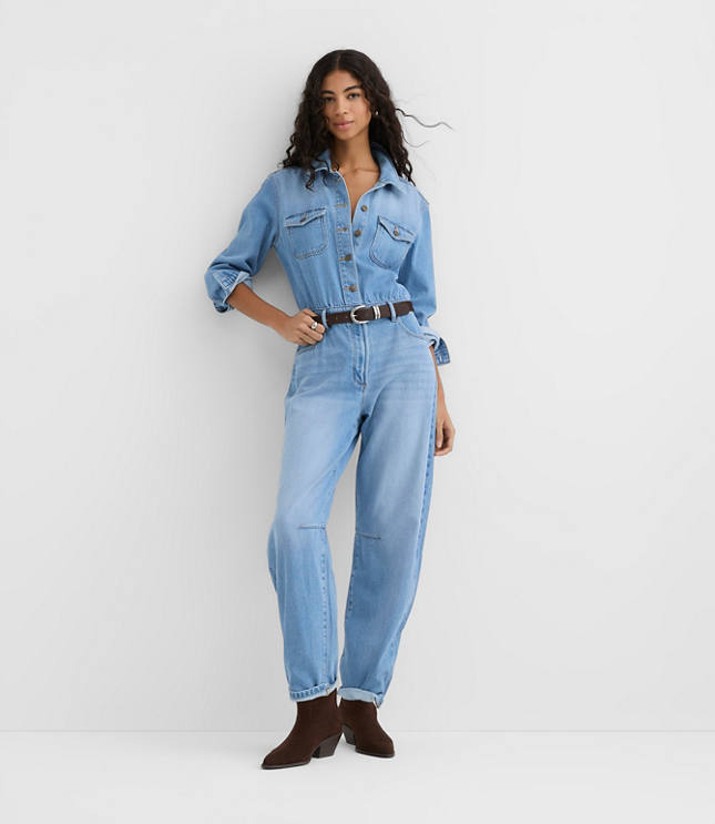 Rivete Petite Denim Jumpsuit in Light Wash