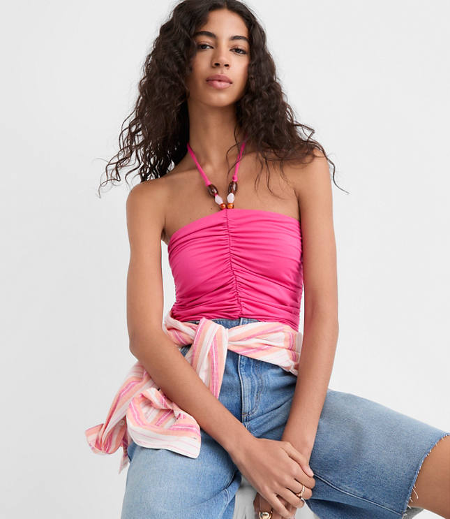 Beaded Ruched Halter Top carousel Product Image 2