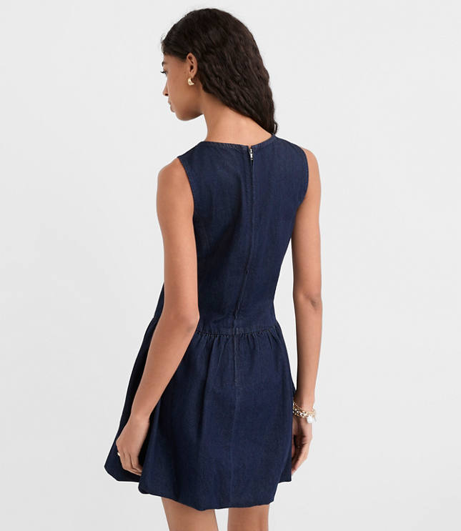 Petite Denim Bubble Mini Dress in Dark Wash