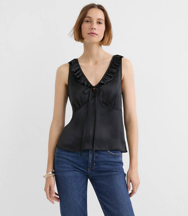 Petite Satin Ruffle Tie Neck Cami