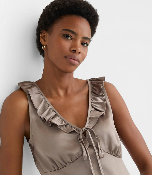 Petite Satin Ruffle Tie Neck Cami