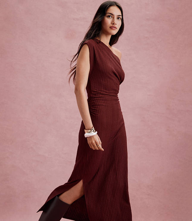 Petite Asymmetrical Ruched Midi Dress