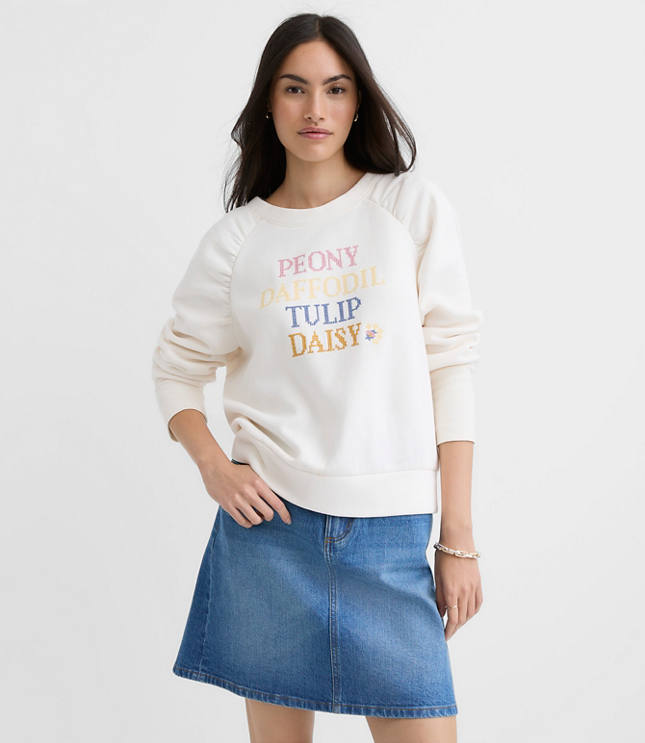 Petite Floral Embroidered Shirred Shoulder Sweatshirt