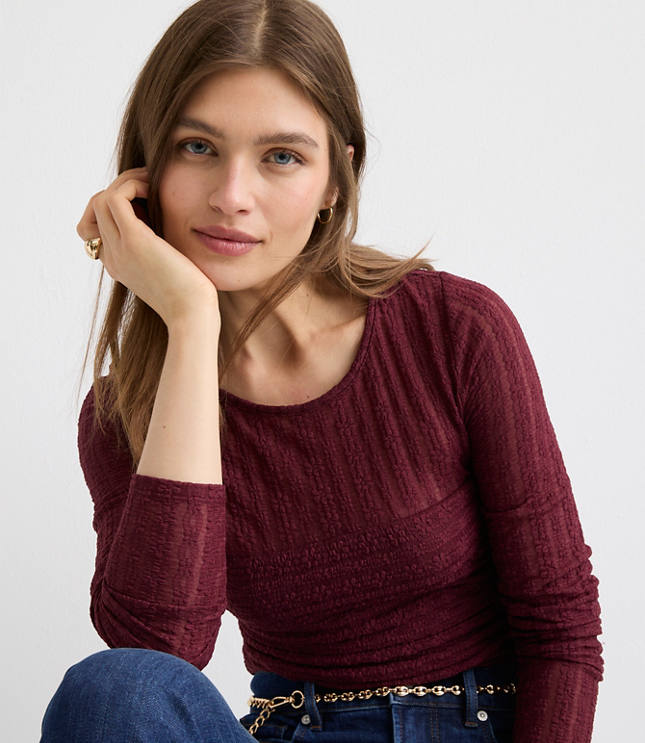 Petite Lace Ruched Bodice Top