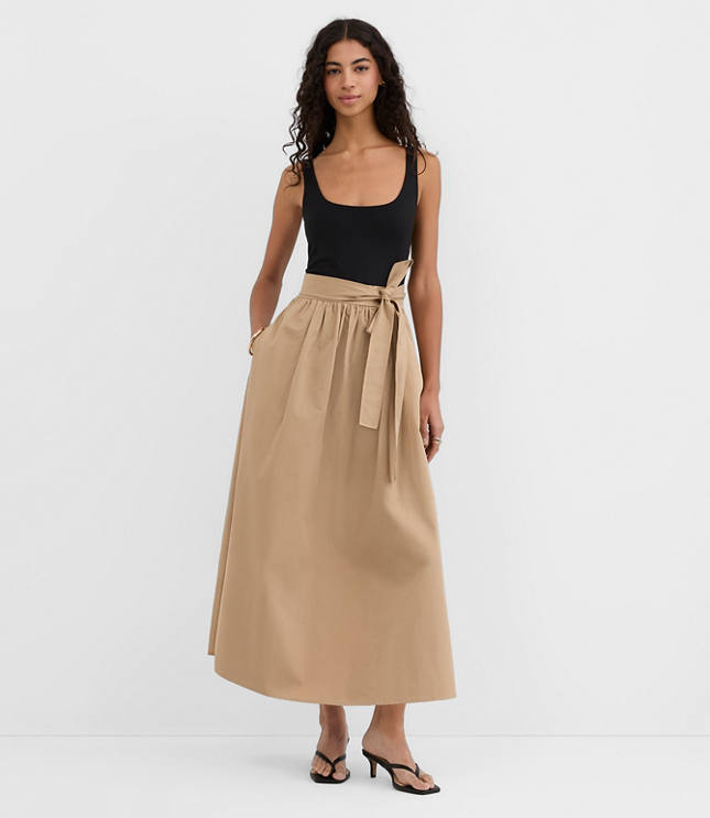 Petite Tie Waist Mixed Media Midi Pocket Dress