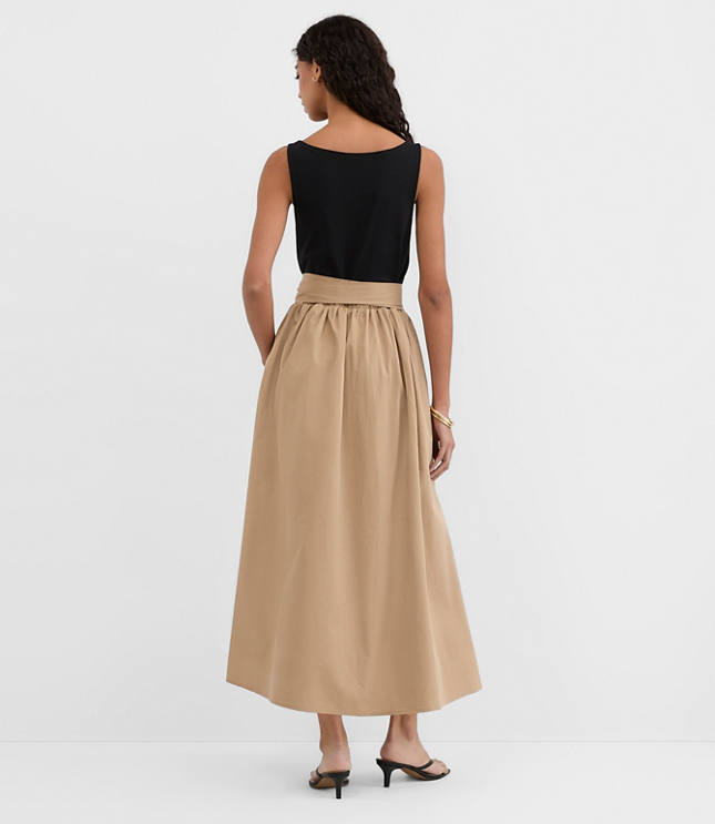 Petite Tie Waist Mixed Media Midi Pocket Dress