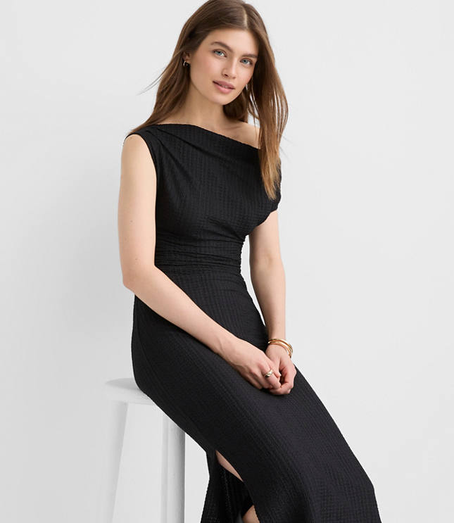 Tall Asymmetrical Ruched Midi Dress