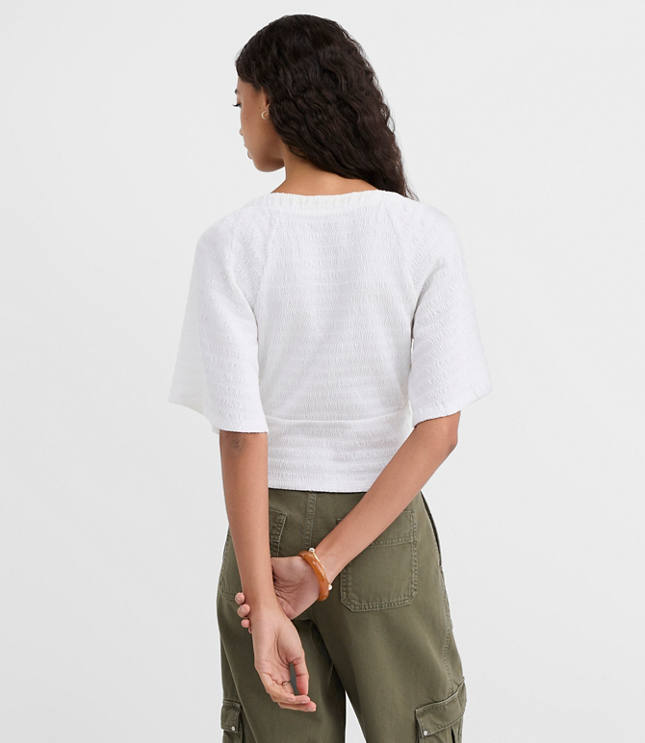 Petite Smocked Flutter V-Neck Top