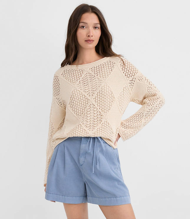 Petite Patchwork Pointelle Sweater carousel Product Image 1