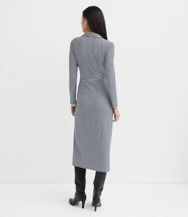 Petite Striped Button Twist Midi Dress