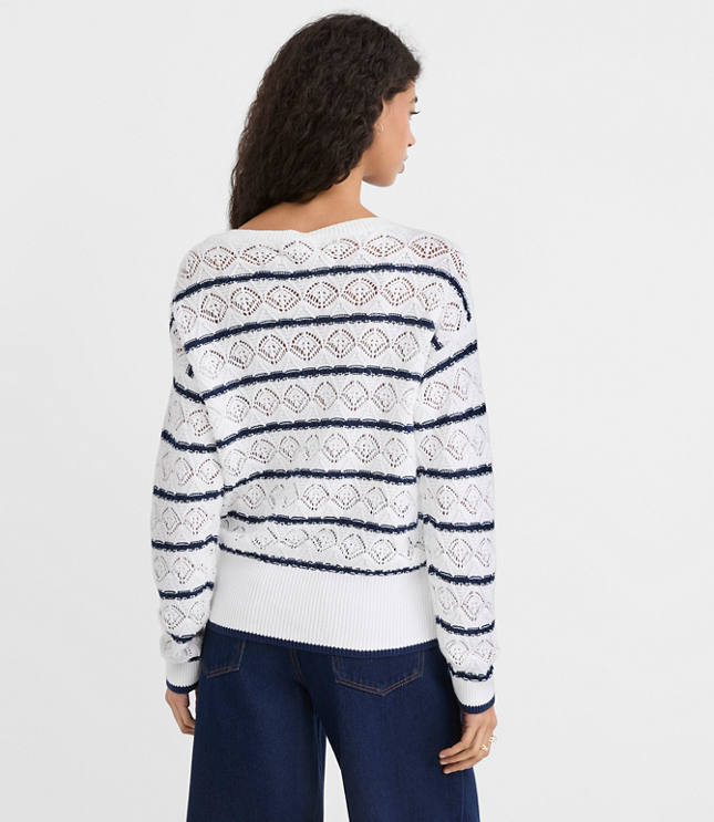Striped Pointelle Boatneck Sweater