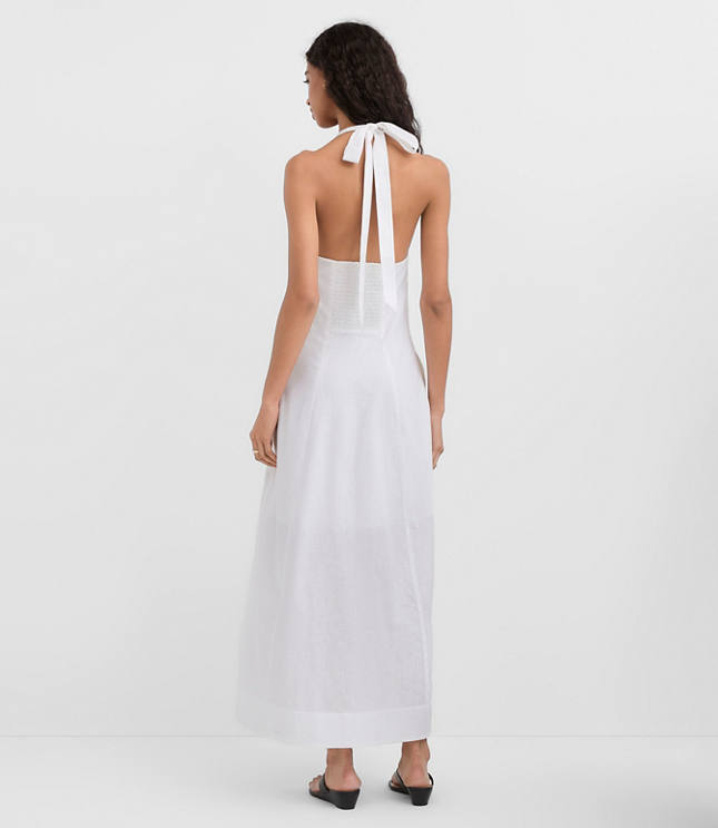 Linen Cotton Midi Pocket Halter Dress