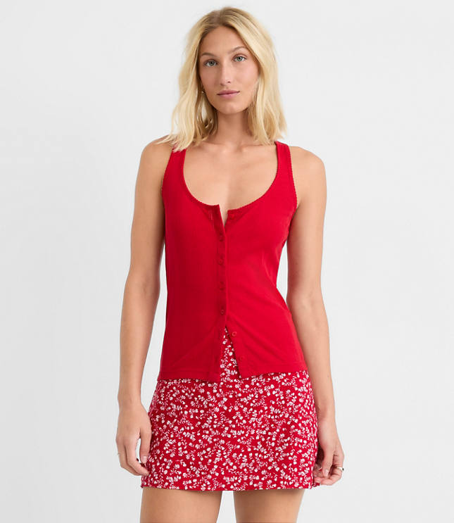 Scalloped Pointelle Button Tank Top