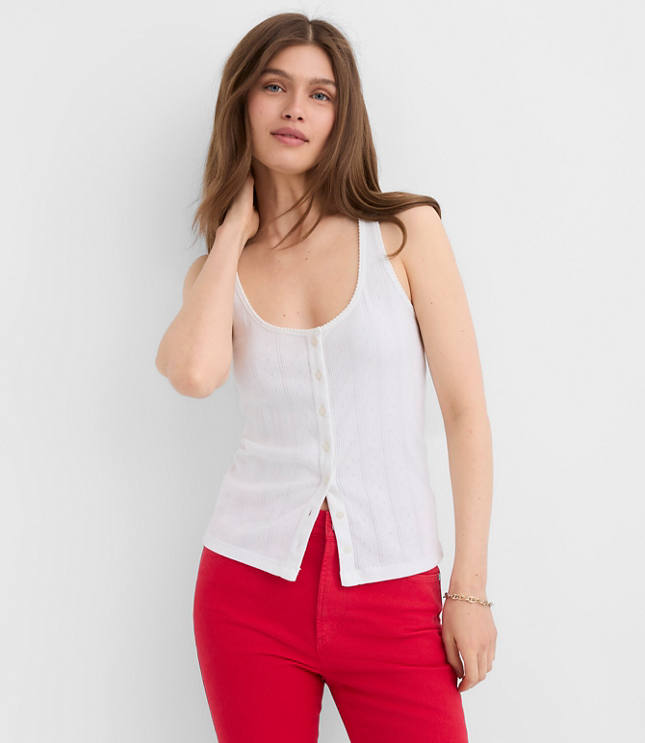 Scalloped Pointelle Button Tank Top