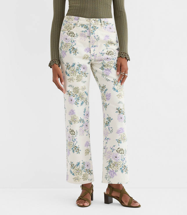 Curvy High Rise Straight Jeans Floral