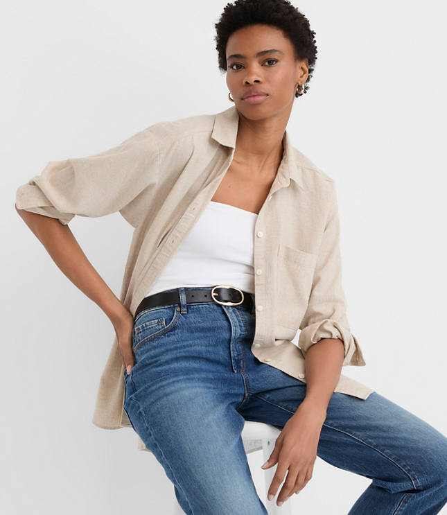 Crosshatch Linen Cotton Everyday Oversized Pocket Shirt