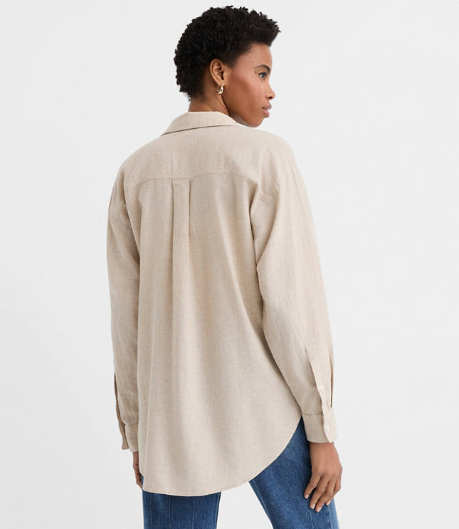 Crosshatch Linen Cotton Everyday Oversized Pocket Shirt