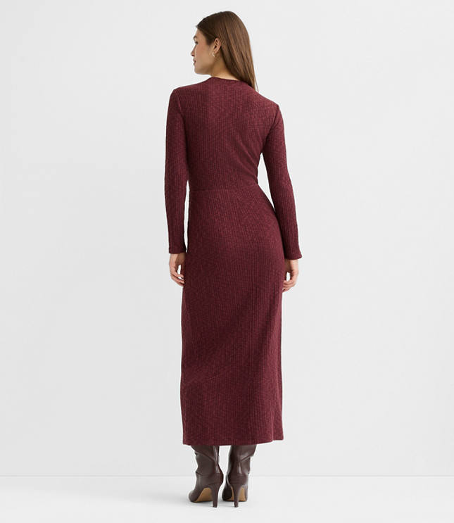 Petite Ribbed Shoulder Button Midi Dress